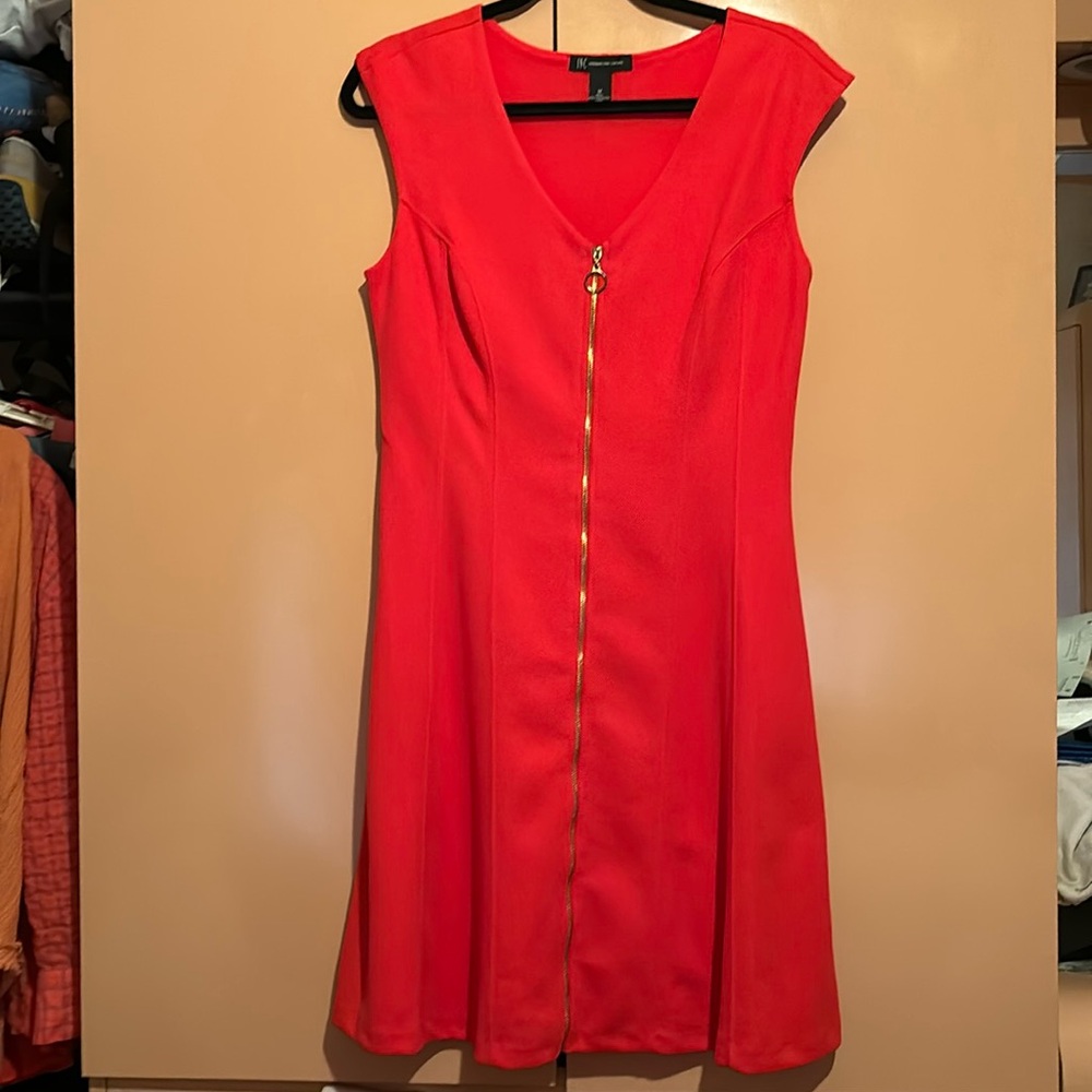 INC International Concepts NWOT Red Aline dress Accented Gold Zipper